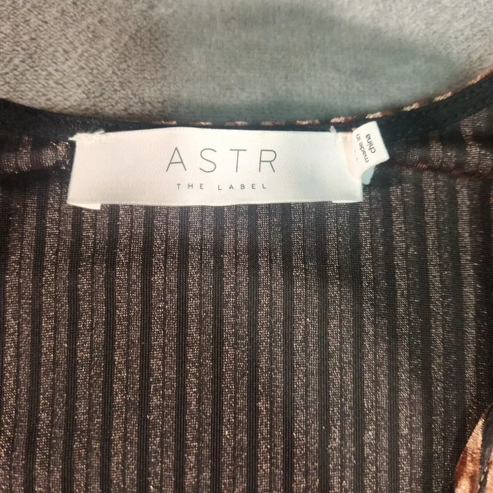 EUC ASTR The Label Womens Bodysuit Medium Brown/Gold Semi Sheer 90s Futuristic‎